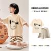 Pijamas de verano para niñas con diseño de oso de fresa y dibujos animados, de algodón puro, de manga corta, para salir a la calle, para niños de talla mediana y grande, para el hogar.