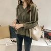 Primavera y Otoño Talla Grande para Mujer Nueva Llegada Estilo Coreano Elegante Afinando Cintura Cuello en V Camisa Manga Larga Top para Mujer Camisa Básica Rejuvenecedora