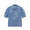 Comércio exterior atacado estilo de rua decoração de laço Camisa jeans 6164169 Saia capa jeans 6164157 terno