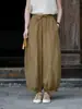 Nuevos Pantalones de Linterna de Algodón y Lino para Mujer Verano 2026, Pantalones Casuales Delgados Adelgazantes con Parches, Cintura Elástica con Cordón, Largo Corto