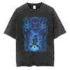 Camiseta de Manga Corta para Hombre de Aliexpress Transfronteriza Estampado de Anime Naruto Camiseta Retro Algodón Puro Negro Lavado Top
