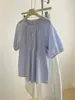 ¡Blusa de Muñeca Plisada Estilo Coreano! Suave y Versátil para el Verano, Corte Holgado y Adelgazante, Camisa Blanca de Manga Corta con Cuello Redondo