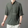Camisa de Verano de Alta Gama para Hombre Estilo Chino Versátil Color Sólido Delgada de Manga Corta Camisa Versátil con Elegante Manga Media