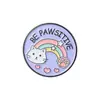 Broche de gato redondo roxo fofo de desenho animado, garra de gato, série simples de letras, distintivo de joia pequena para roupa, bolsa