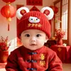Gorro de Protección para Orejas de Bebé para Niños y Niñas, Gorro de Lana Tejido Cálido de Invierno Rojo, Gorro Festivo de Año Nuevo para Bebé para Felicitaciones de Año Nuevo