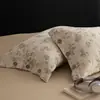 Xiangling Premium Estilo Pastoral Classe A Algodão e Linho Botão Frontal Conjunto de Quatro Peças Retrô Toque de Luxo Roupa de Cama Conjunto de Lençol e Capa de Edredom