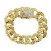 Pulseira larga cubana agressiva com incrustações de diamantes Chaoren, estilo hip-hop europeu e americano, com fivela de dragão, pulseira grande masculina de 20 mm de largura