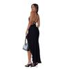 INS nuevo vestido de fiesta sexy para mujer con encaje con volantes y abertura irregular, cuello halter con escote en V profundo para comercio exterior transfronterizo