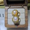 Anillo de perla natural de agua dulce para mujer, pequeño, de colores intensos, con explosiones en vivo, popular anillo abierto de múltiples cuentas de perla.