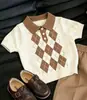 Conjunto Estilo Academia Retro para Niños 26 Verano Nuevo Cuadros Cuello Polo Manga Corta Tejido Traje Infantil Pantalones Cortos