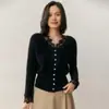 Cárdigan Corto de Encaje Suéter Chaqueta Otoño e Invierno Cárdigan de Cachemira para Mujer Cuello de Montaña Tejido de Punto Mangas Largas