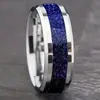 Anillo Popular Transfronterizo de Acero Inoxidable, Ultraligero, Fondo Azul Cielo Estrellado con Arena Negra, Diseño Popular al por Mayor para Hombres