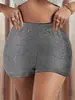 Estilo de Fiesta Europeo y Americano Shorts Elásticos Ajustados con Purpurina Plateada Moda Callejera Shorts de Cintura Alta Control de Abdomen Shorts Levanta Glúteos para Mujer
