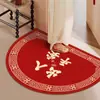 Novo Tapete de Piso Vermelho Festivo Estilo Chinês Semicircular para Entrada de Ano Novo, Tapete Antiderrapante para Hall de Entrada, Tapete de Piso Vermelho