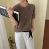 Roupas Especiais Zhengqi/2026 Novo Estilo Francês Dopamina Gola Redonda Tricô de Lã Manga Curta Feminino Primavera Verão Caimento Solto
