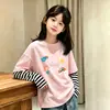 Camiseta Feminina, Estilo Novo Primavera/Outono 2026, Blusa da Moda, Camiseta Básica de Algodão Puro para Bebê Menina, Manga Longa de Outono, Falsa Peça Dupla