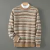 Suéter de Lana Grueso con Cuello Redondo para Hombre, Nuevo Otoño/Invierno con Bloques de Color a Rayas, Suéter Base de Punto Casual de Negocios