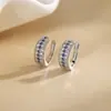 Pinzas para Orejas de Diamante Azul Brillante, Versión Ancha con Fila de Diamantes, Brazaletes para Orejas para Apilar, Brazaletes para Orejas de Circonita Azul Klein, No Requieren Perforación en la Oreja