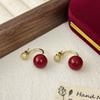 [Baño de Oro Real] Zircón Perla Roja Pendientes Elegantes Dos Pendientes Diseño Sentido Avanzado Pendientes Franceses
