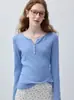 Camiseta Henley de Manga Longa Yinhe STUDIO para Mulheres Malha Slimming Roupa de Baixo Top de Outono