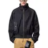 Chaqueta de mezclilla retro versátil con cuello alto de la alta calle americana, unisex, abrigo corto vintage suelto y simple