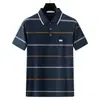 Camiseta de Verão para Homens de Meia-Idade e Idosos Camisa Polo Masculina com Lapela de Listras e Bolso com Aba Dropshipping