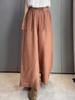 Pantalones de Pierna Ancha de Ramio para Mujer, Estilo Verano, Retro Literario, Holgados, Aspecto Adelgazante, Color Puro, Pantalones Casuales Ligeros y Rectos 528