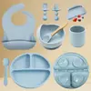 Soporta la Personalización de Vajilla de Silicona para Niños Transfronteriza, Platos para Alimentos de Entrenamiento para Bebés, Juegos de Tenedor y Cuchara, y Platos Divididos