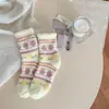 Calcetines Retro Fair Isle para Mujer en Invierno, Calientes con Forro de Felpa y Espesos de Terciopelo de Coral, de Longitud Media que No Sueltan Pelusa, Calcetines para Dormir para Mujer