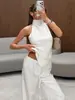 Conjunto Casual de Moda Top tipo Camiseta de Satén con Cuello Halter Pantalones Rectos Pantalones Largos Estilo Europeo y Americano Transfronterizo Conjunto Versátil de Dos Piezas