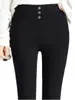 Pantalones casuales con forro polar para otoño e invierno, ropa exterior, pantalones negros cálidos tipo lápiz, leggings gruesos ajustados y adelgazantes versátiles para mujer