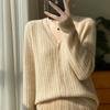 Primavera e Outono Novo 100 Pure Wool V-neck Malha Cardigan Mulheres elegante Twist Loose estilo coreano All-match Jaqueta Fina