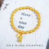 El Mismo Estilo que la Tienda de Oro Puzuo, Pulsera de Barras de Oro Pequeñas con Hielo Triturado Color Oro Arena con Cuentas de Ojo de Gato, Trayendo Riqueza y Buena Fortuna, con una Sensación de Lujo Ligero y Gama Alta