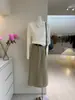 Camisa base de punto de manga larga con cuello polo, color liso, estilo casual versátil de otoño temprano, corte holgado, para mujer