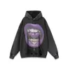 Moletom com Capuz Estampado Divertido da Marca Americana Trendy High Street Lavagem Pesada Gola Pequena Moletom com Capuz Ombro Caído para Homens e Mulheres