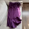 2026 Nova Saia Casual Slimming de Linho Tencel com Fenda Frontal Cor Sólida Longa Atacado N4Dq6111