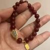 Pulseira de cristal de ágata vermelha estilo chinês novo anel único para mulheres pulseira de cabaça antiga com incrustação de ouro joias atacado