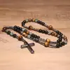 Amazonas Piedra Natural Colgante de Cruz Collar Piedra Ojo de Tigre Cruz Vesícula Biliar de Hierro Rosario para Hombres Collar Venta al por Mayor
