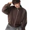 Jaqueta Masculina Patchwork de Couro PU Marca da Moda Outono Inverno 2026 Nova Moda Retro Americana Gola Alta Jaqueta de Motociclista Masculina