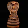 Caja pequeña de boj antiguo envejecido con hoja pequeña, serpiente finamente tallada, adorno de Buda Shakyamuni, colección antigua, artesanía, decoración del hogar