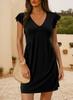 Vestido Amazon Cross-border primavera/verão 2025, praia casual, decote em V profundo, plissado, manga folha de lótus, vestido solto estilo vaso para mulheres
