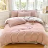 Jie Liya Algodón Puro Hilo 40S Teñido en Hilo Algodón Lavado Rayas Borde de Concha Estilo Japonés Juego de Cama de Cuatro Piezas Funda de Edredón Individual Disponible para Mayorista