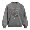 Sudadera estampada de estilo americano, corte holgado, cuello redondo para hombre, estilo primavera y otoño, sudadera casual deportiva vintage desgastada de moda