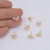 Pendientes de botón con lazo de aguja de plata esterlina S925 envueltos en oro de 14 quilates, estilo coreano, con microincrustaciones de circonita, accesorios para pendientes hechos a mano.