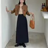 Saia de Conjunto Vermelha Ankela para Mulheres, Novo Estilo Primavera e Outono 2025, Cintura Alta, Emagrecedora, Fenda, Saia Elegante de Comprimento Médio, Preta