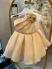 Vestido de Ano Novo Novo Estilo Vestido Princesa para Meninas Cor Sólida Flores 3D Vestido de Banquete de Primeiro Aniversário Infantil Dropshipping da Amazon