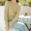 Suéter de Color Sólido Estilo Fresco Estilo Simple Versátil para Mujer Primavera y Otoño Nuevo Cuello Cuadrado Básico Elegante Suéter Pulóver Adelgazante