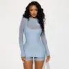 Ropa para Mujer Europea y Americana Otoño 2025 Nuevo Mono de Malla con Parches de Color Sólido Set de Vestido con Tirantes Venta al por Mayor