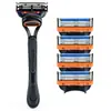 Envío Directo en Stock Rasuradora Manual Naranja de Cinco Capas con Mango de Metal Mate y Cuchillas de Acero Inoxidable Multicapa de Doble Cara