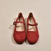 Sapatos femininos de boca rasa vermelhos, primavera e outono, novo estilo francês, retrô, suave, camurça, sapatos Mary Jane, sapatos baixos